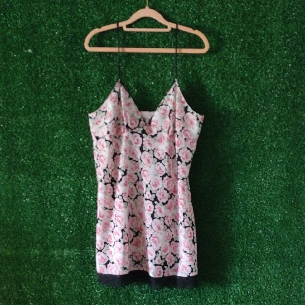 Oscar de la Renta Pink and Black Floral Camisole Y2K